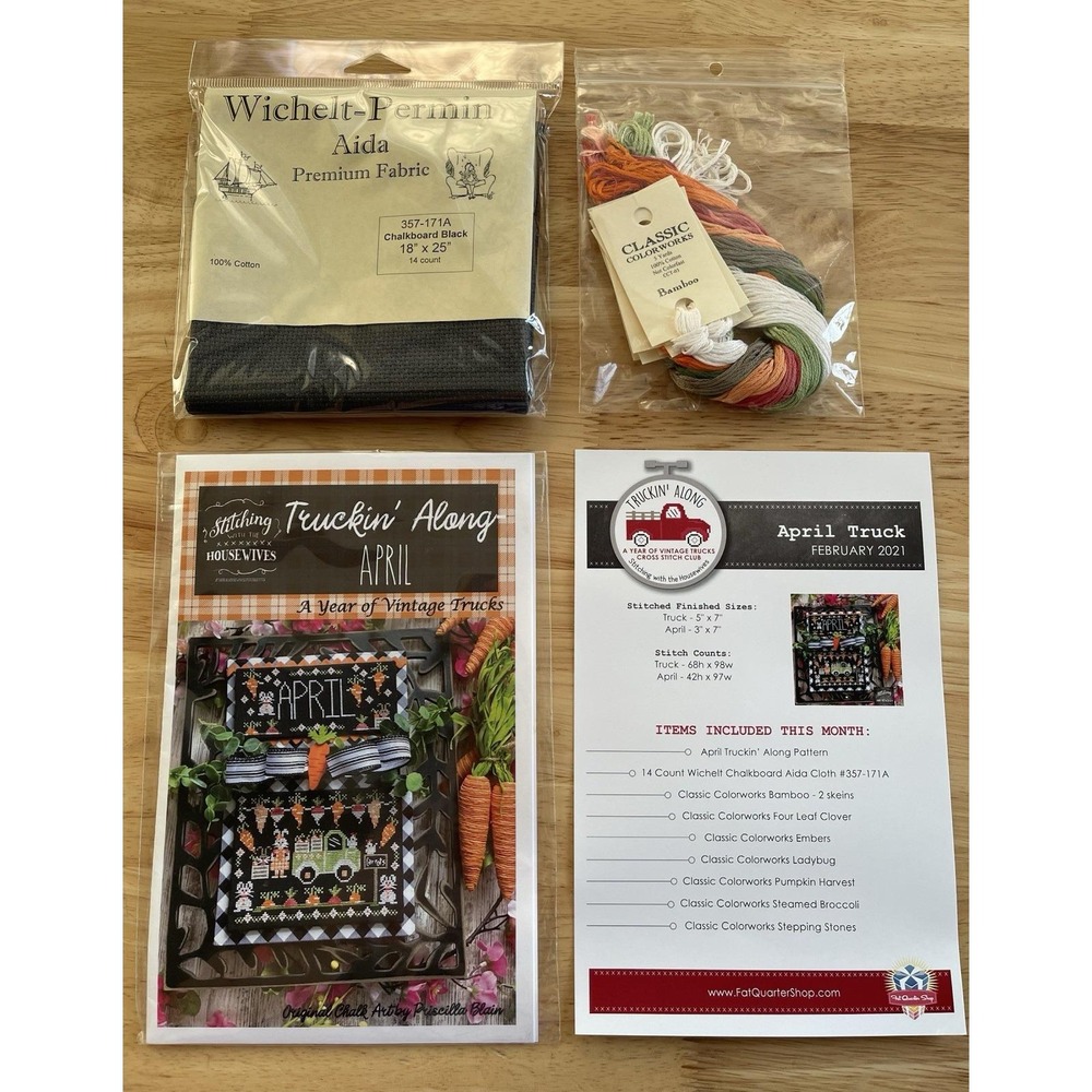 Stitching W/ The Housewives X Fat Quarter Shop Truckin' Along April X-Stitch Kit